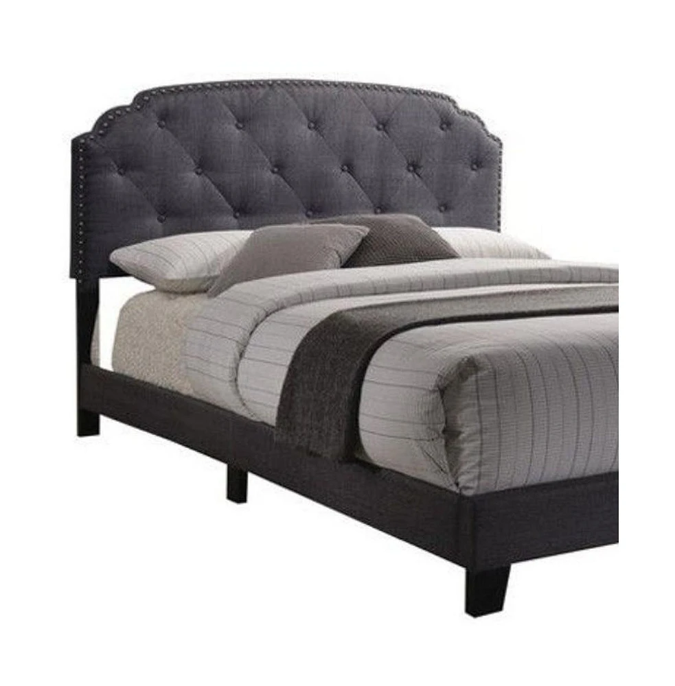 Chic Tufted Linen Bed with Nailhead Accents – Stylish Bedroom Furniture