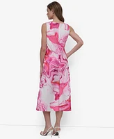 Dkny Women's Abstract-printed Cowlneck Sleeveless Midi Dress