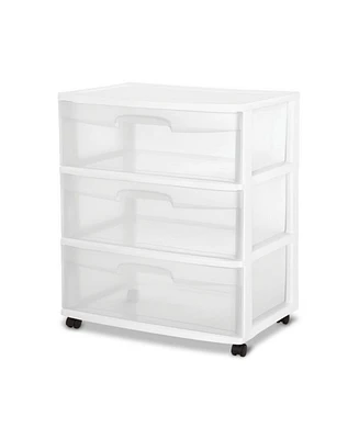 Sterilite At Home 3 Drawer Wide Storage Cart Container with Casters (3 Pack)