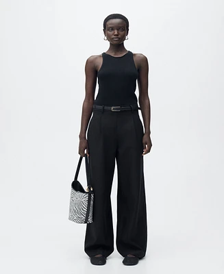 Mango Women's Combined-Fabric Belt Jumpsuit