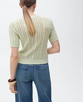 Mango Women's Short Sleeve Cable Knit Sweater