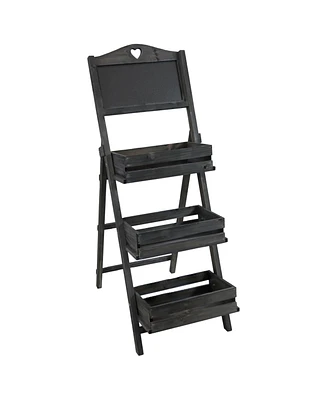 Country Heart Ladder Plant Stand with Chalkboard - 41” H - Black