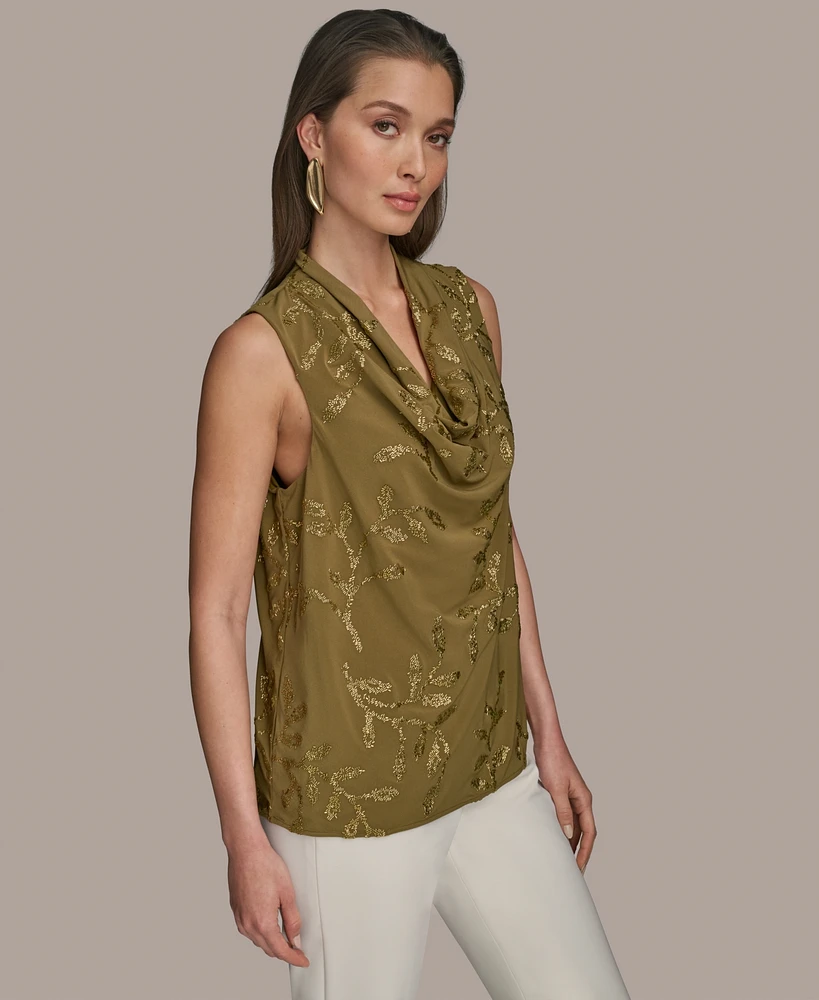 Donna Karan New York Women's Sleeveless Embellished Cowlneck Blouse