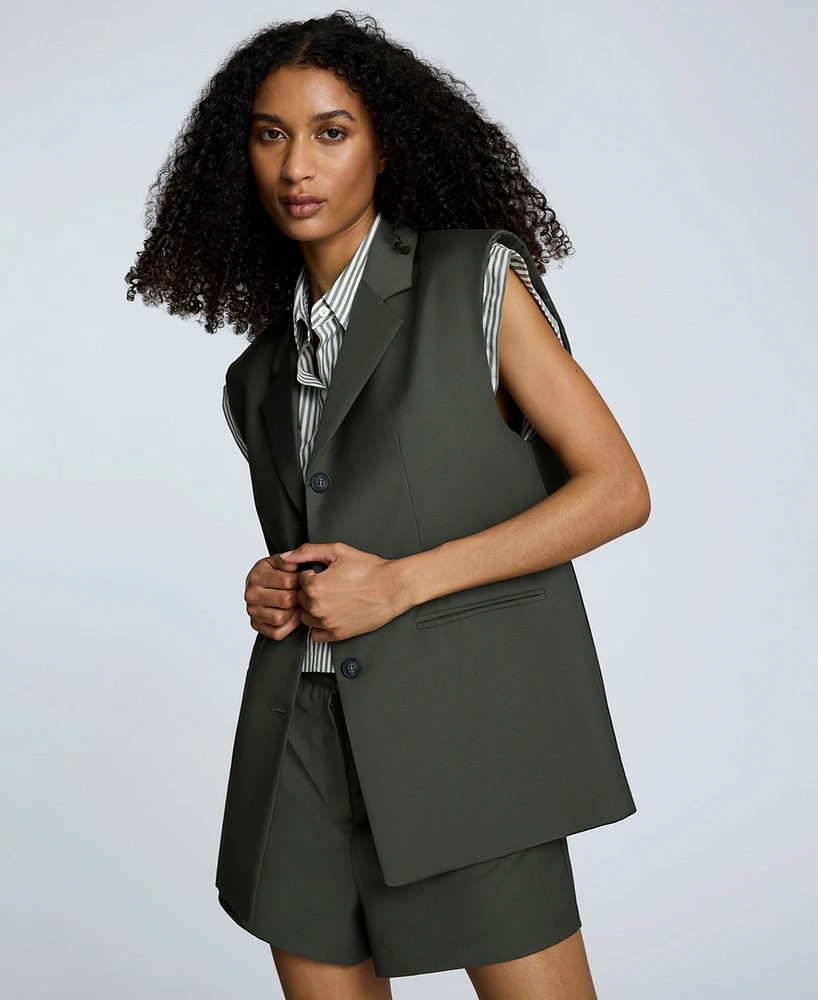 Kenneth Cole Women's Luxe Twill Sleeveless Blazer