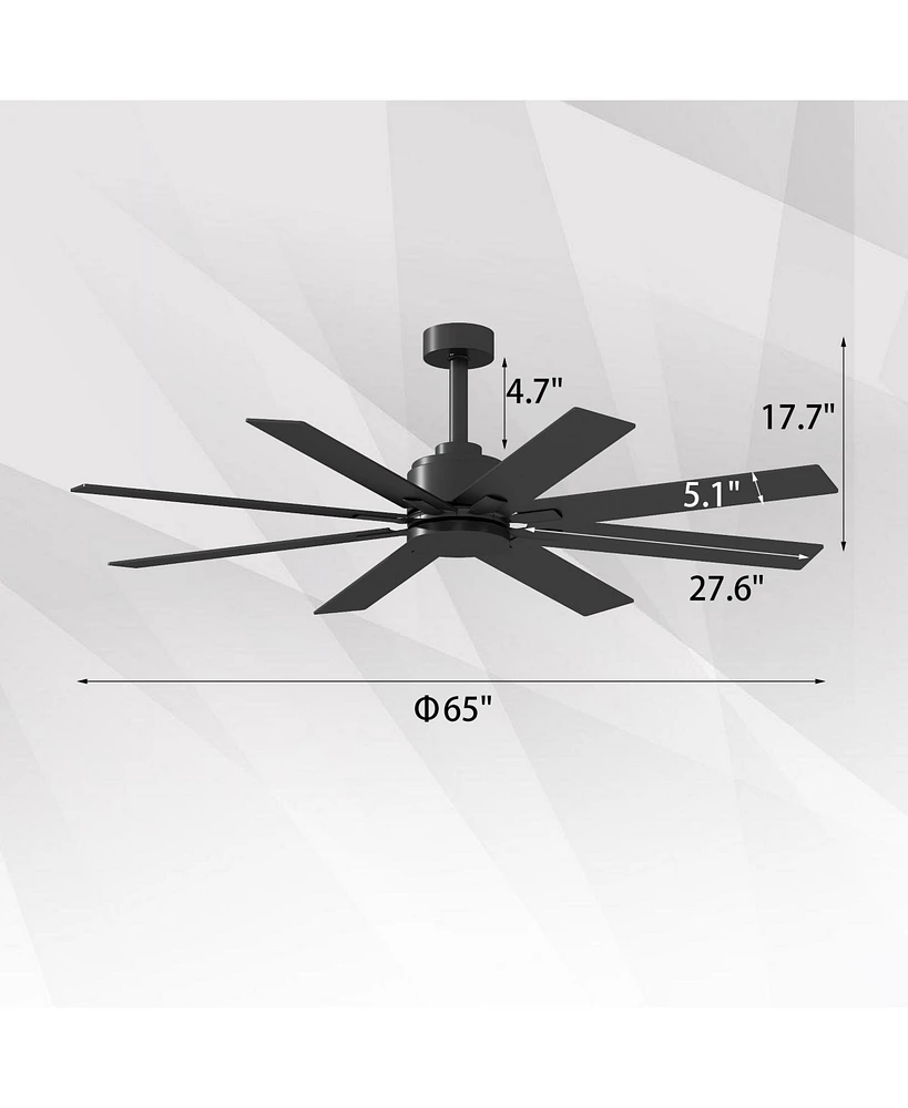 65 inch ceiling fan without light, can be used both indoors and outdoors, with remote control, reversible Dc motor, no noise, suitable for bedroom, li