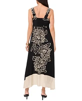 Vince Camuto Women's Floral Square-Neck Smocked-Back Sleeveless Maxi Dress