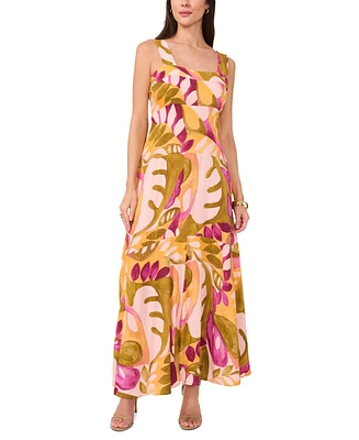 Vince Camuto Women's Printed Square-Neck Smocked-Back Sleeveless Maxi Dress