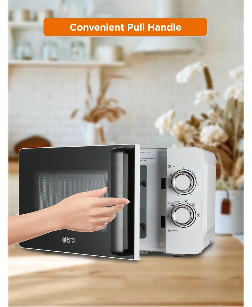 Commercial Chef Small Microwave 0.7 Cu. Ft. Countertop Microwave with Mechanical Control, White Microwave with 6 Power Levels, Outstanding Portable Mi