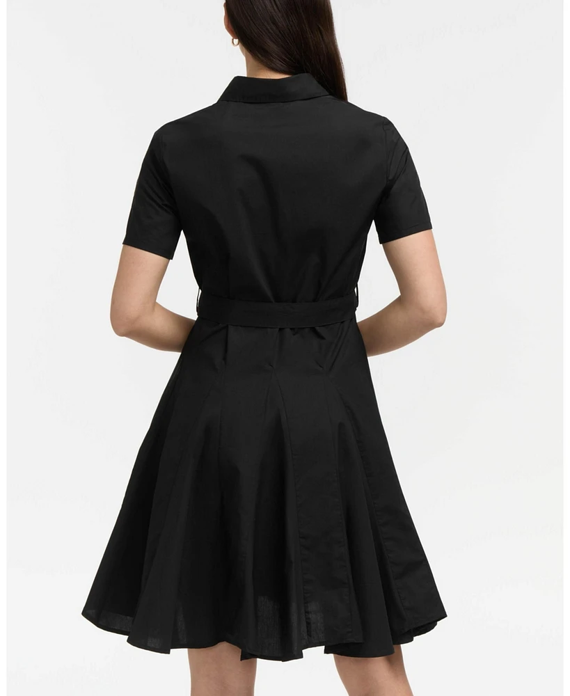 Ellen Tracy Women's Short Sleeve Flared Shirt Dress