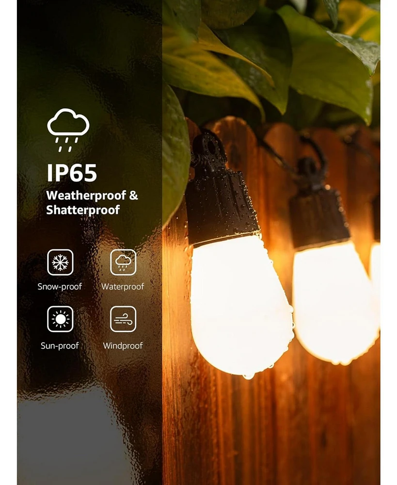 Lepro ZB1 Ai Smart Outdoor String Lights App Control,100(88+12)ft Rgb+Ic+Warm White Outdoor Lights 15 Led Bulbs, Alexa Google Enabled, No Remote