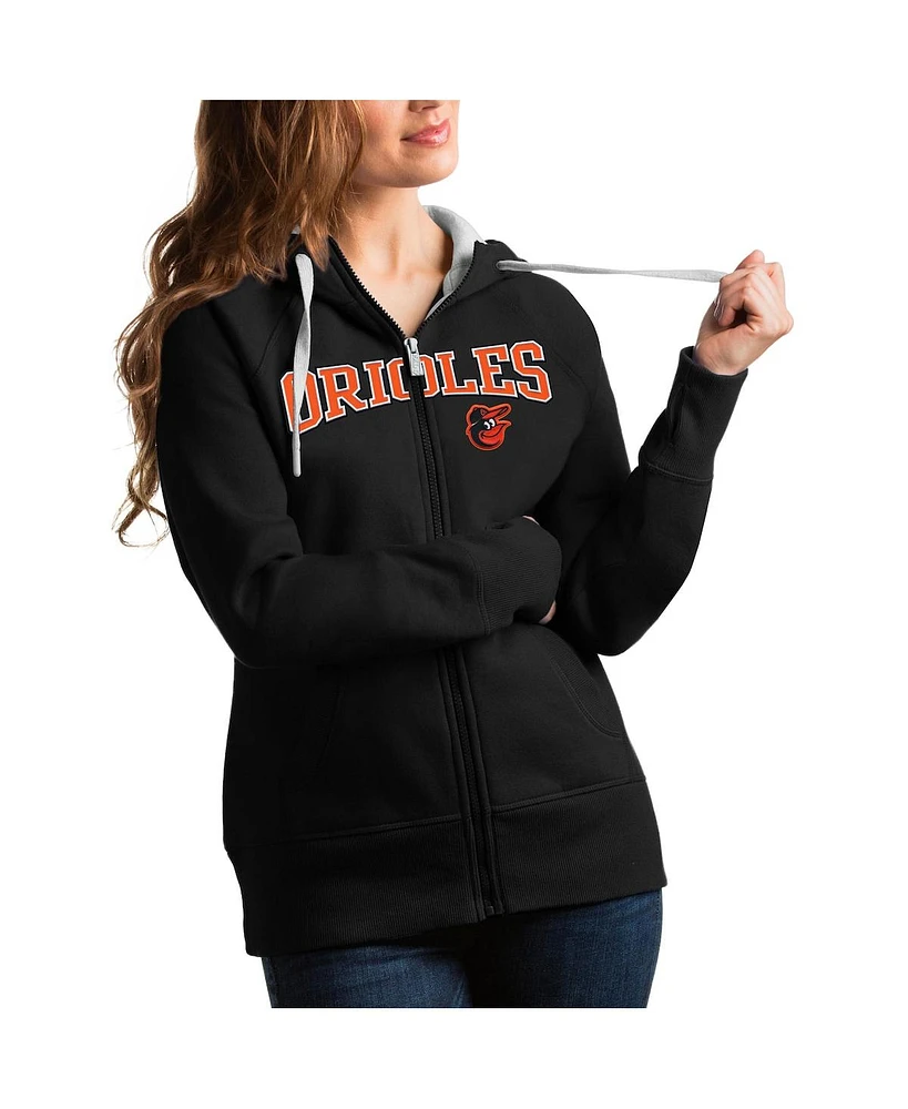Antigua Women's Black Baltimore Orioles Team Logo Victory Full-Zip Hoodie