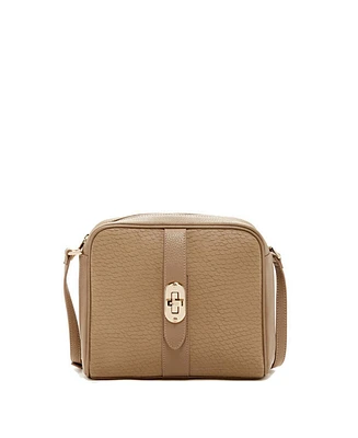 Susu Beige Leather Crossbody Bag Medium Size Women s Purse with Zipper Closure