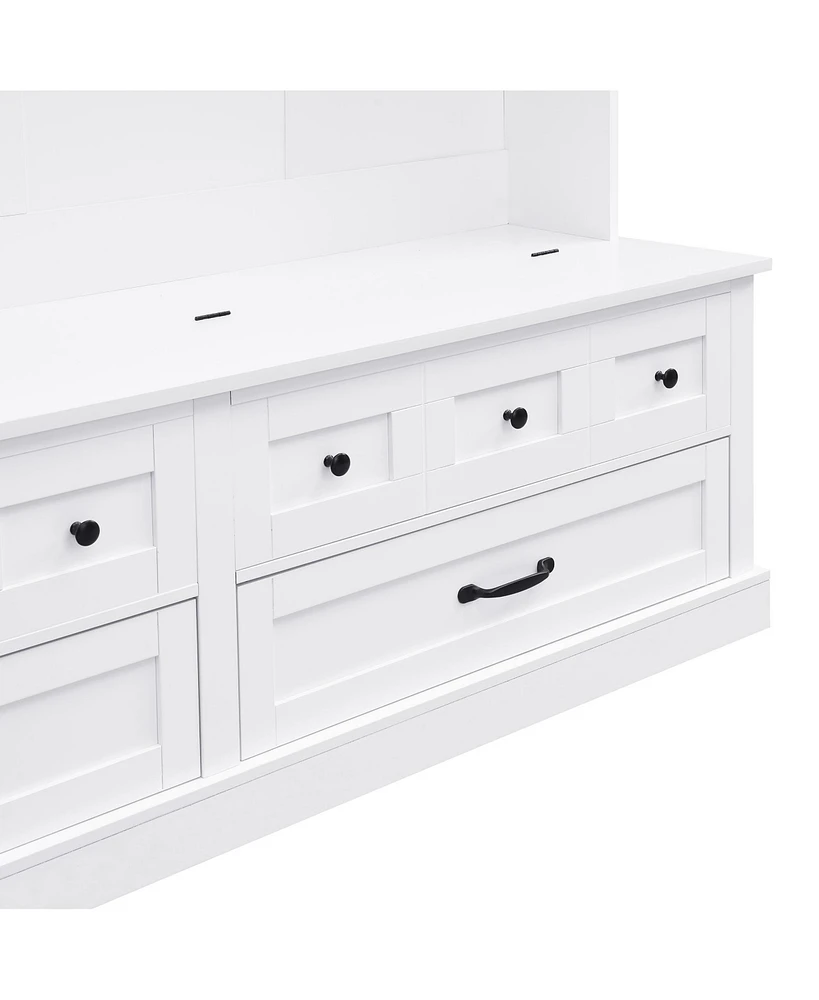 Chic 3-in-1 Entryway Bench with Lift Top Storage, Coat Rack, and 5 Hooks