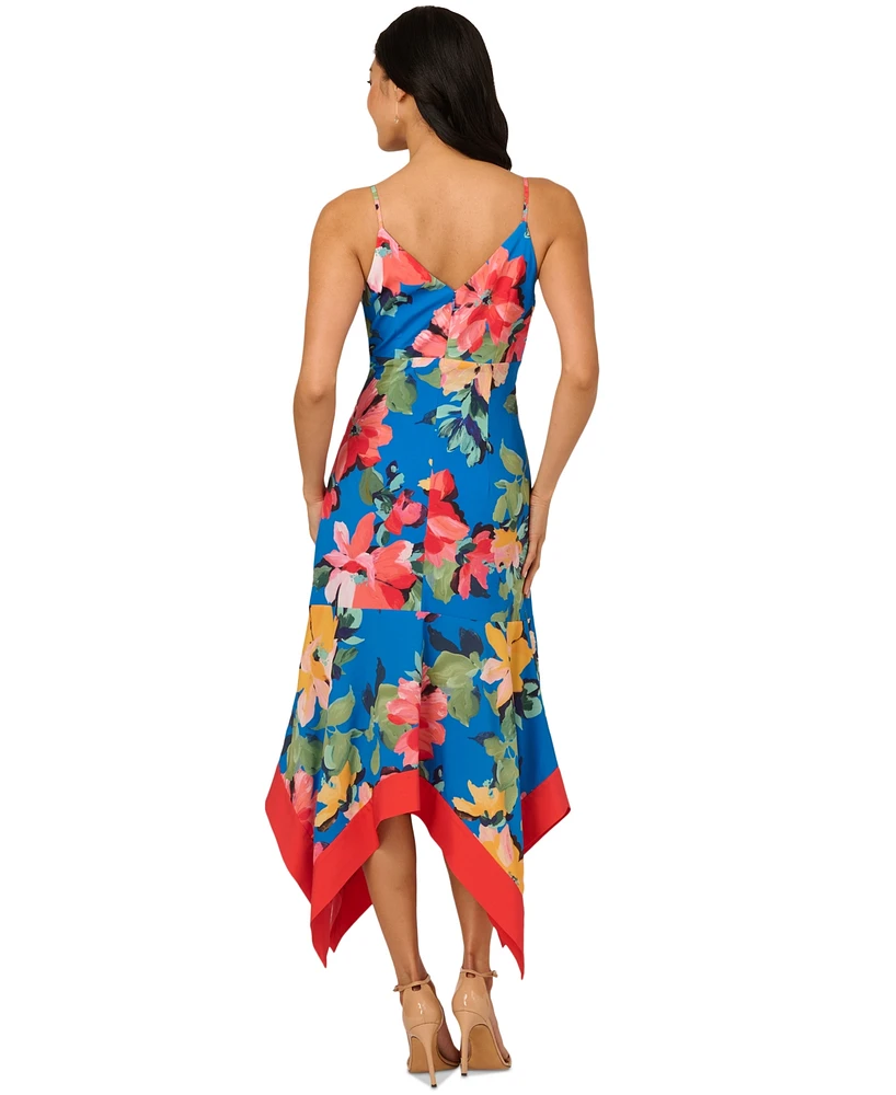 Adrianna Papell Women's Floral Handkerchief-Hem Midi Dress