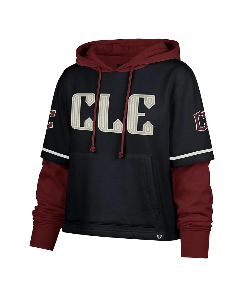 '47 Brand Women's Navy Cleveland Guardians City Connect Shortstop Cropped Pullover Hoodie