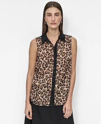 Dkny Women's Sleeveless Leopard-Print Blouse