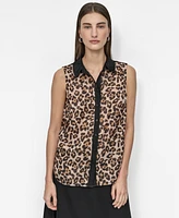 Dkny Women's Sleeveless Leopard-Print Blouse