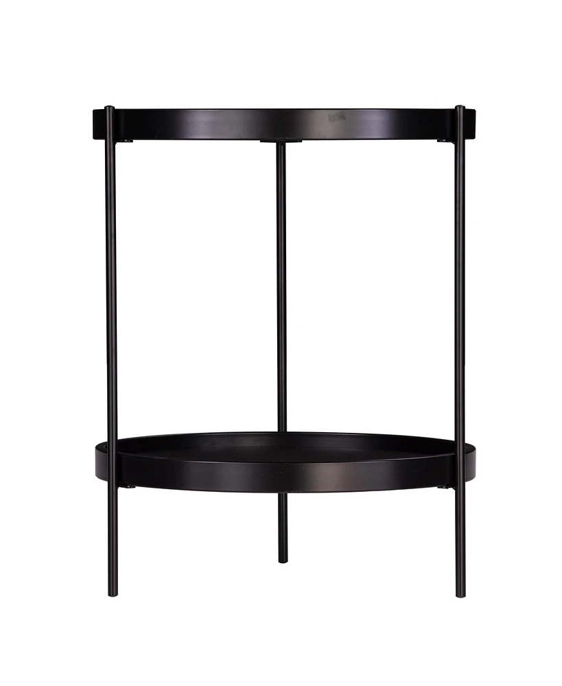 Round End Table with Shelf in Wood and Iron for Living Room or Office