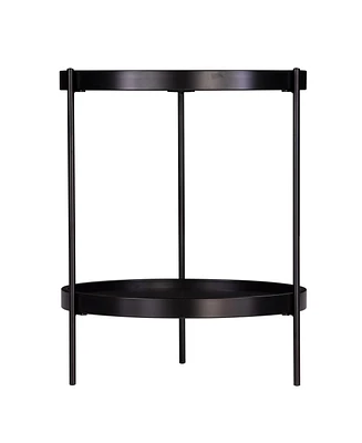 Round End Table with Shelf in Wood and Iron for Living Room or Office