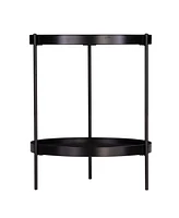 Round End Table with Shelf in Wood and Iron for Living Room or Office