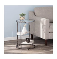 Marble Round End Table with Two Shelves for Living Room or Bedroom
