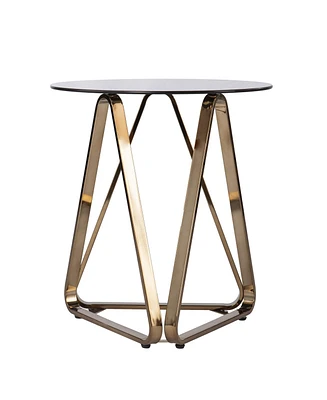 Round Glass and Iron End Table for Modern Home or Office Decor