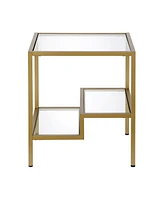 Modern 22" Square End Table – Brass Finish, Clear Glass, and Two Shelves