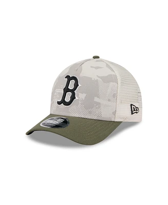 New Era Men's Light Beige/Olive Boston Red Sox 2025 Armed Forces Day 9FORTY M-Crown A-Frame Adjustable Hat