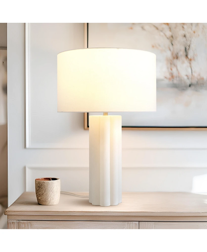 Becca Led Geometric Pillar Table Lamp with Cream Fabric Shade, Bulb Included (24")