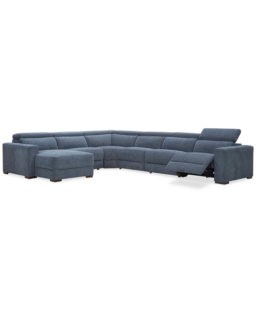 Nevio -Pc. Fabric Power Headrest Sectional with 1 Motion Chair