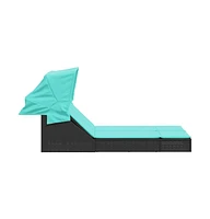 Double Sun Lounger with Canopy and Cushions Black Poly Rattan