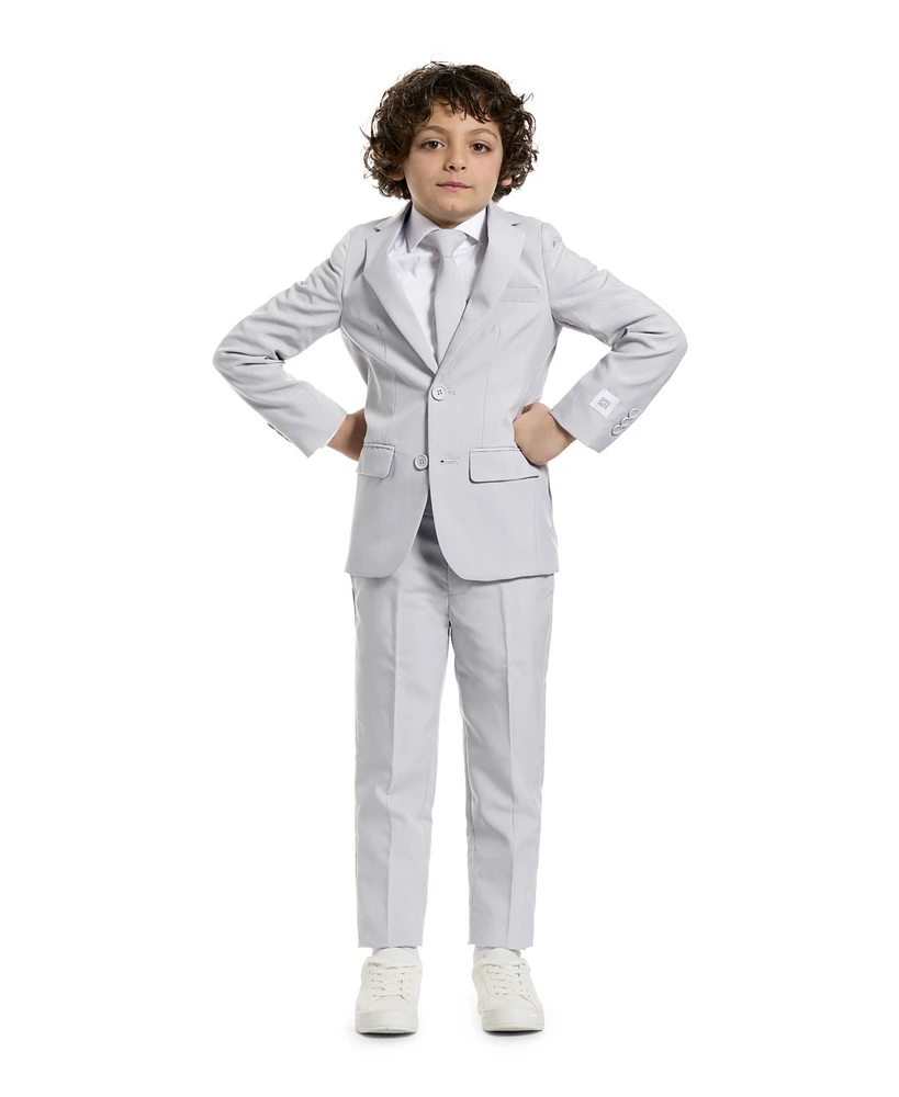 Opposuits Toddler and Little Boys Groovy Grey Slim Fit Solid Suit Including Blazer, Pants Clip-On-Tie