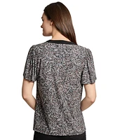 Jones New York Women's Printed Split-Neck Flutter-Sleeve Top