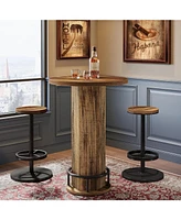 Tribesigns Round Bar Table with 2 Chairs, Industrial Bistro Sets with 2 barstools, Pub Cocktail Table with Metal Ring Footrest for Kitchen Nook, Apart
