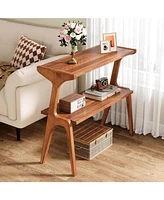 Tribesigns Narrow End Table for Living Room, 2-Tier Slim Sofa Side Table with Solid Wood Legs, Bedside Table, Nightstand for Bedroom