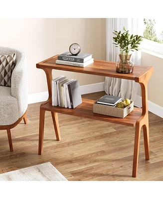 Tribesigns Narrow End Table for Living Room, 2-Tier Slim Sofa Side Table with Solid Wood Legs, Bedside Table, Nightstand for Bedroom