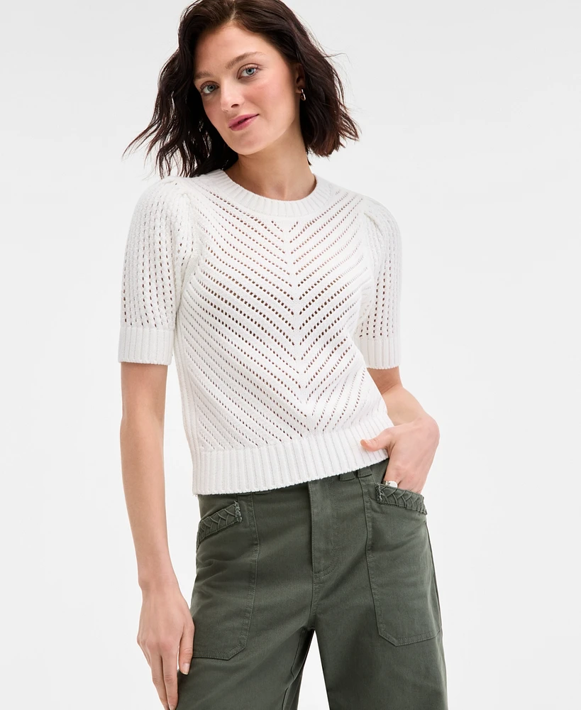 On 34th Women's Diagonal-Knit Puff-Sleeve Sweater, Exclusively at Macy's