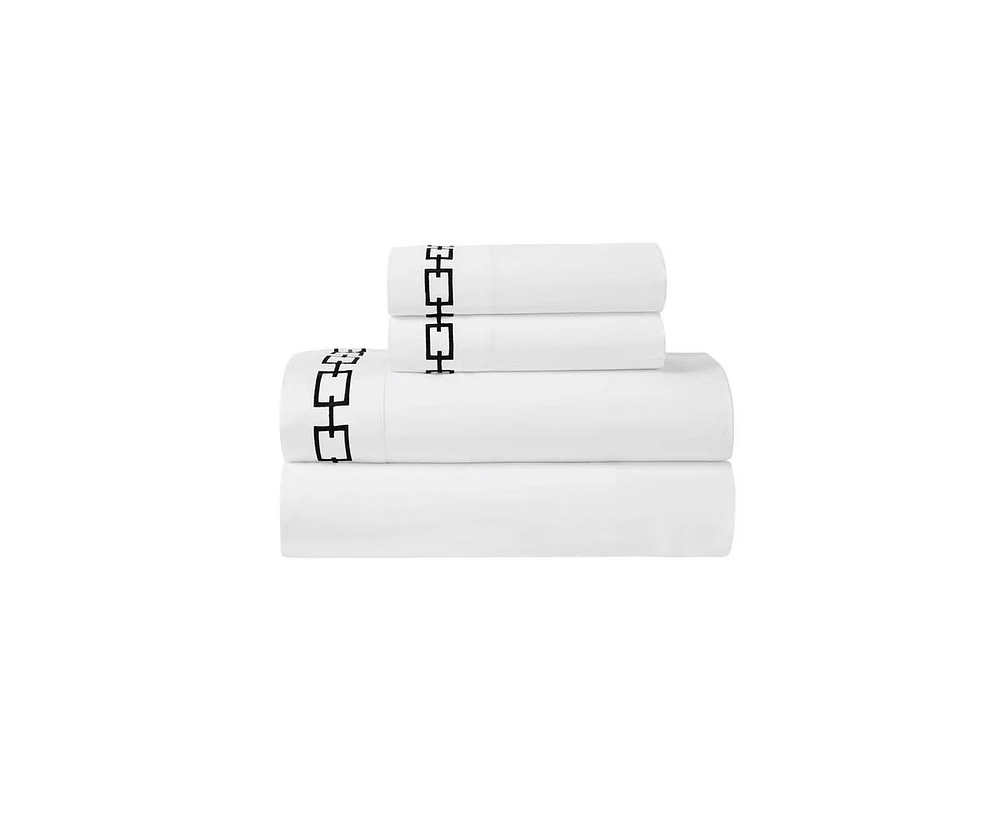 Superior Chain Links Cotton Embroidered Deep Pocket Bed Sheet Set,California King