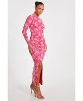 Quiz Women's Floral Flocked Mesh Maxi Dress