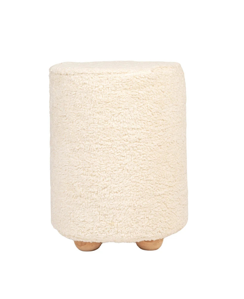 Creative Co-op 16" Cotton Sherpa with Pine Wood Upholstered Round Pouf