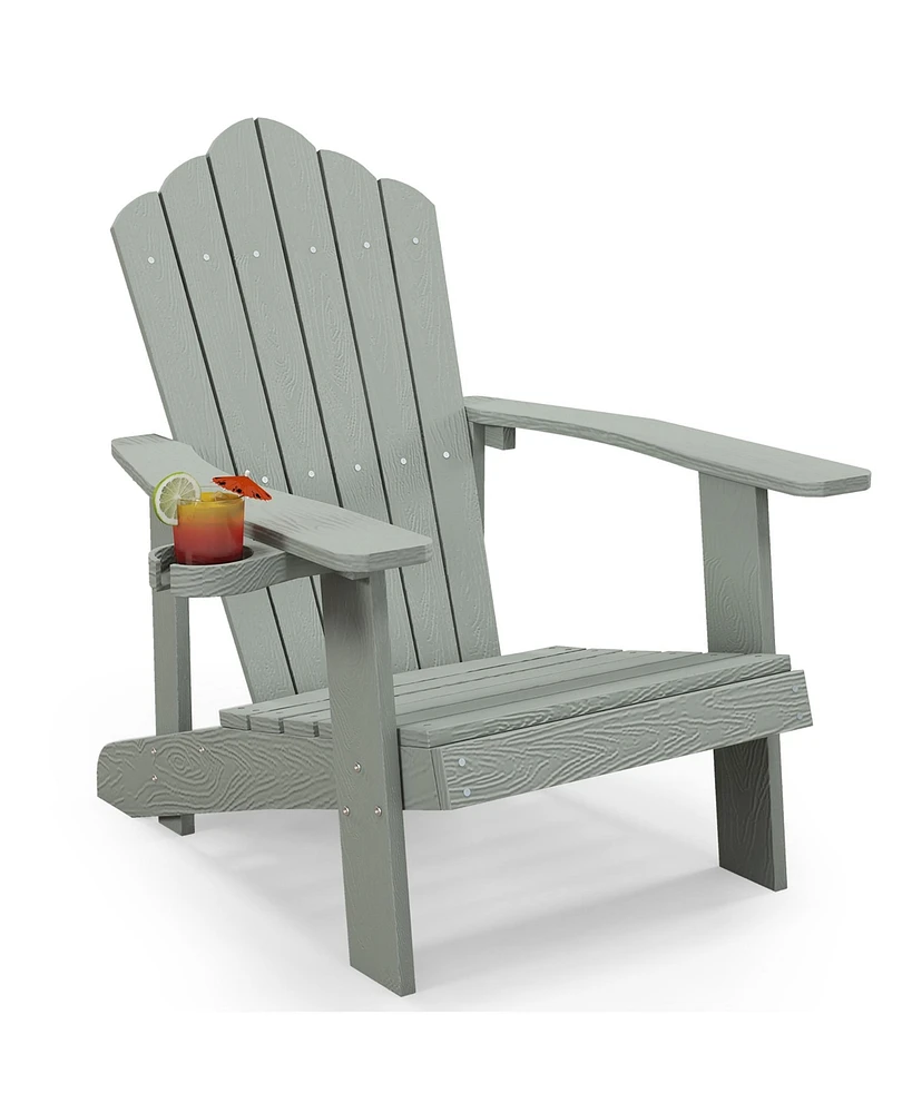 Gymax Patio Hips Outdoor Weather Resistant Slatted Chair Adirondack w/ Cup Holder