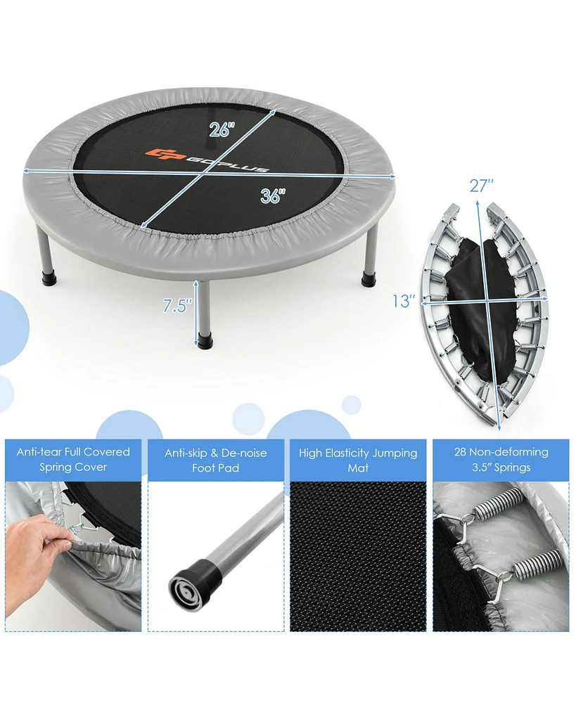 36 Inch Mini Folding Trampoline Portable Recreational Fitness Rebounder-Silver