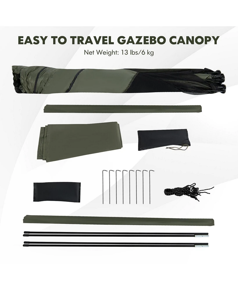 6.7 x 6.7 Feet Pop Up Gazebo with Netting and Carry Bag-Green