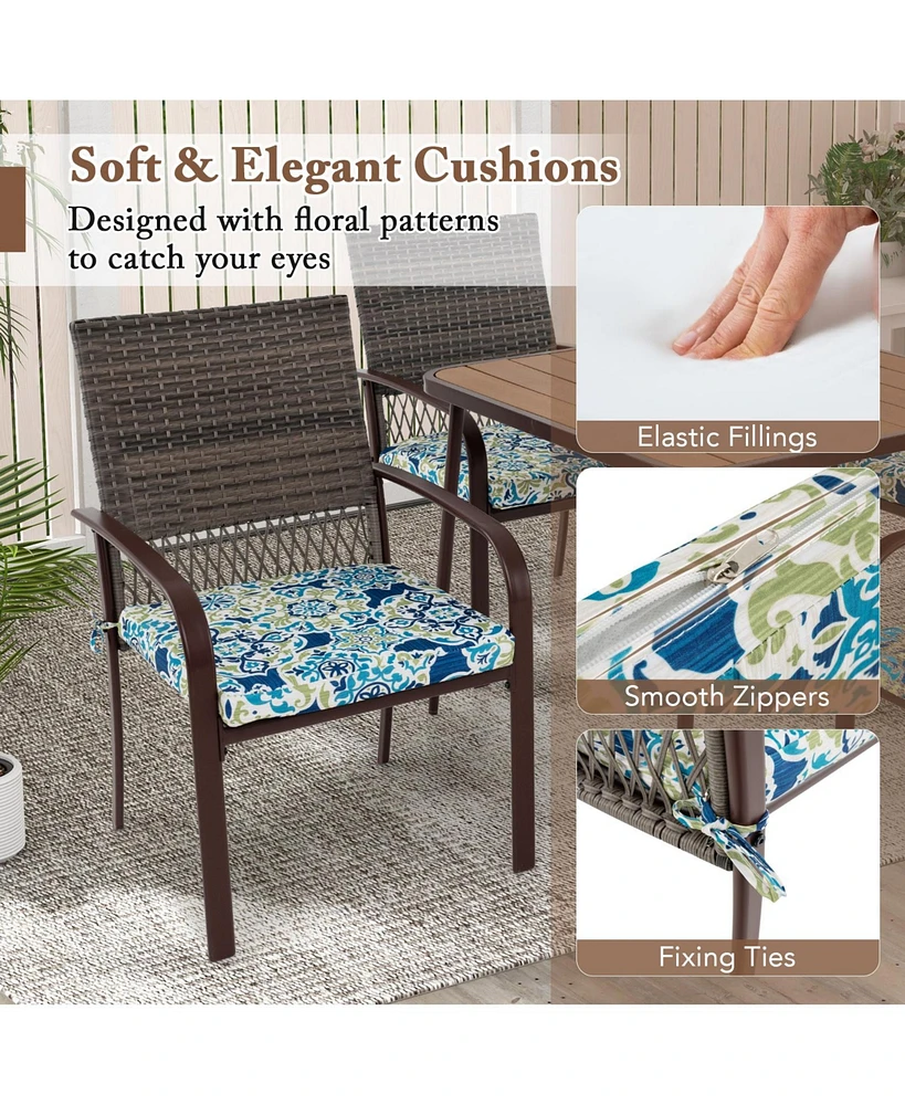 5 Pieces Patio Dining Set 4 Cushioned Rattan Armchairs and Square Table