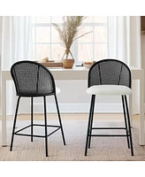 Set of 4 Rattan Back Counter Height Bar Stools, Modern Chairs with Woven Cane-Style Backrest-Maison Boucle