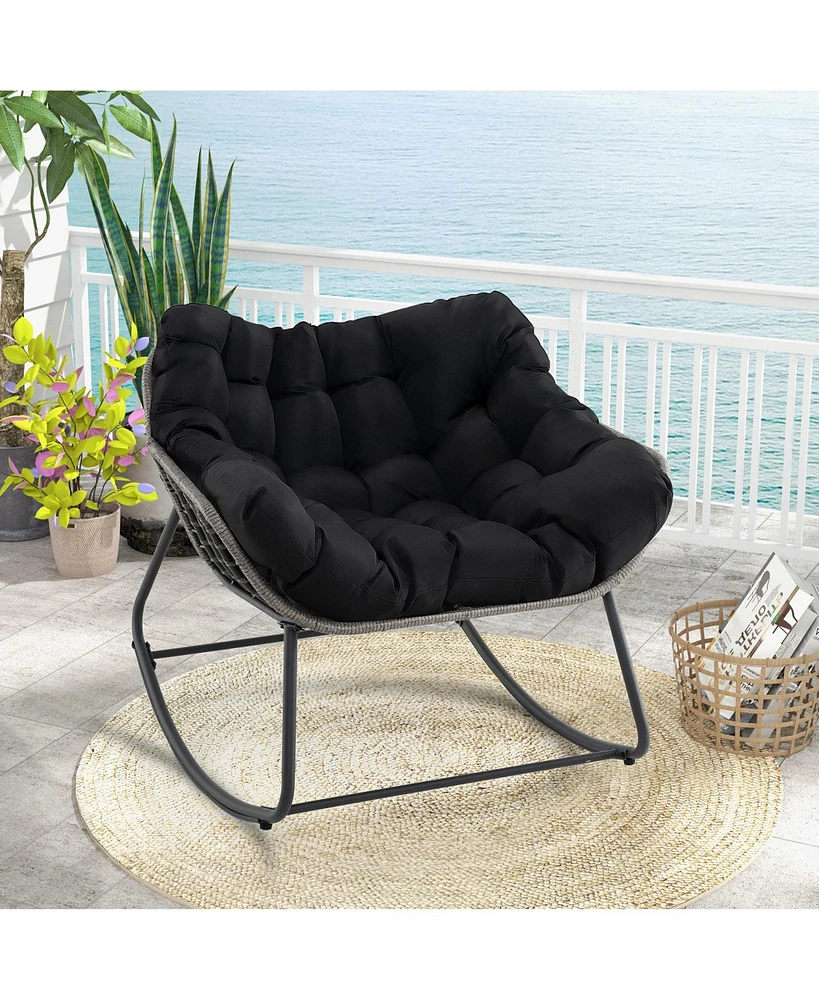 Outdoor Rocking Chair Oversized Patio Pe Wicker Egg Chair with Cushion