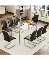71" Rectangular Glass Table & 8 Black Pu Chairs