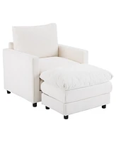 Upholstered Corduroy Armchair with Ottoman, Oversized Sleeper Chair for Bedroom, Living Room, Office (Beige)