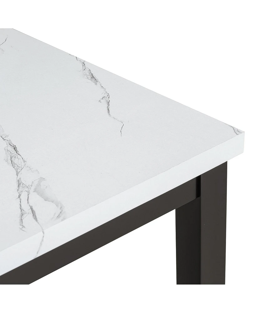 Faux Marble 5-Piece Dining Set Table with 4 Thicken Cushion Chairs Home Furniture, White/Light Gray+Black