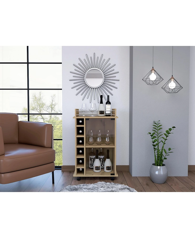 Savannah 6-Bottle 3-Shelf Bar Cart Light Oak